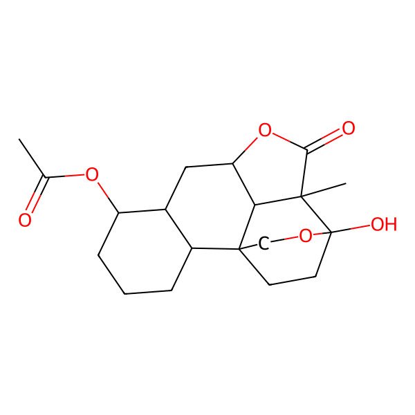 2D Structure of (13-Hydroxy-12-methyl-11-oxo-10,14-dioxapentacyclo[11.2.2.11,9.02,7.012,18]octadecan-6-yl) acetate
