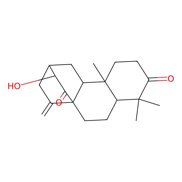 2D Structure of 13-Hydroxy-5,5,9-trimethyl-15-methylidenetetracyclo[10.2.2.01,10.04,9]hexadecane-6,14-dione