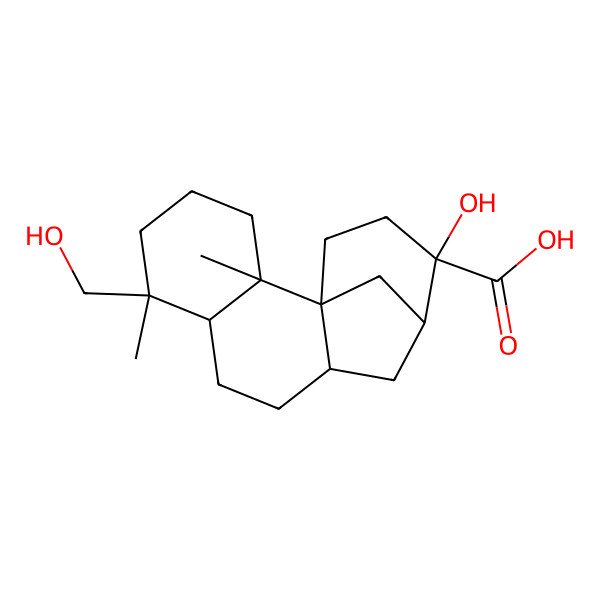 2D Structure of 13-Hydroxy-6-(hydroxymethyl)-2,6-dimethyltetracyclo[10.3.1.01,10.02,7]hexadecane-13-carboxylic acid