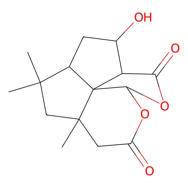 2D Structure of 13-Hydroxy-8,10,10-trimethyl-3,5-dioxatetracyclo[6.5.1.04,14.011,14]tetradecane-2,6-dione