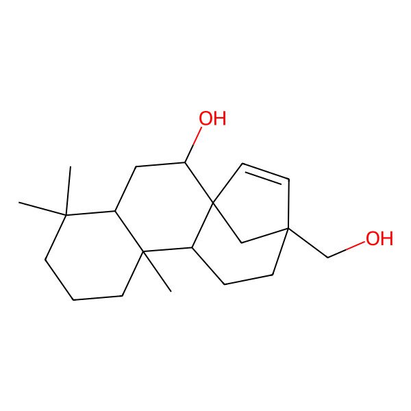 2D Structure of 13-(Hydroxymethyl)-5,5,9-trimethyltetracyclo[11.2.1.01,10.04,9]hexadec-14-en-2-ol