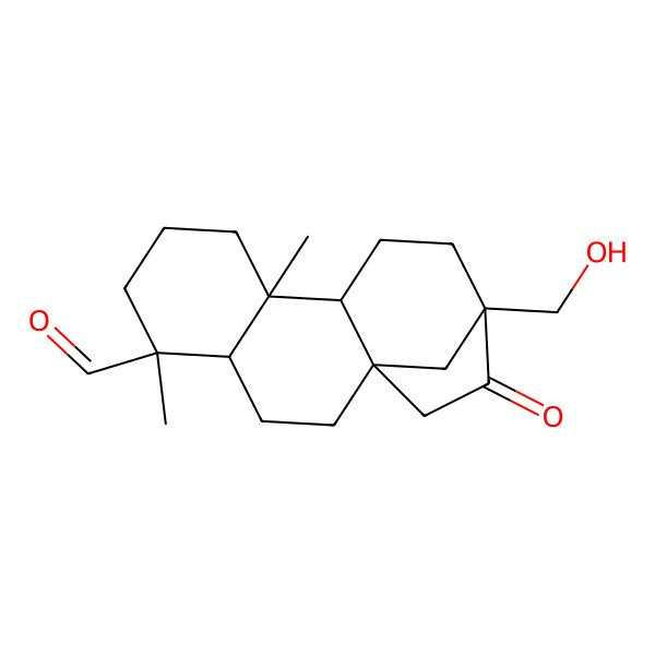 2D Structure of 13-(Hydroxymethyl)-5,9-dimethyl-14-oxotetracyclo[11.2.1.01,10.04,9]hexadecane-5-carbaldehyde