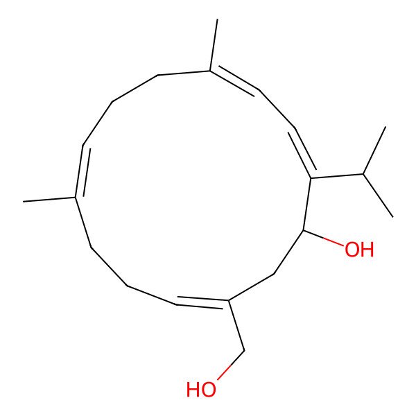 2D Structure of 13-(Hydroxymethyl)-5,9-dimethyl-2-propan-2-ylcyclotetradeca-2,4,8,12-tetraen-1-ol