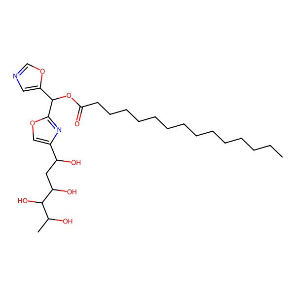 2D Structure of [1,3-oxazol-5-yl-[4-[(1R,3S,4R,5S)-1,3,4,5-tetrahydroxyhexyl]-1,3-oxazol-2-yl]methyl] pentadecanoate