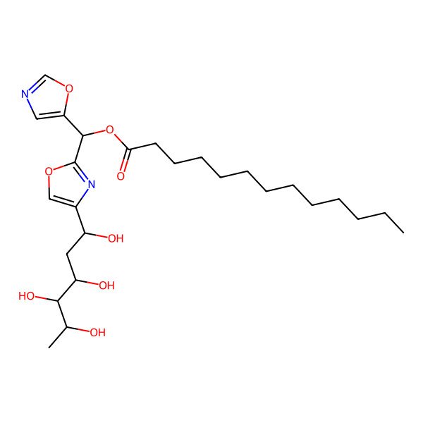 2D Structure of [1,3-oxazol-5-yl-[4-[(1R,3S,4R,5S)-1,3,4,5-tetrahydroxyhexyl]-1,3-oxazol-2-yl]methyl] tridecanoate