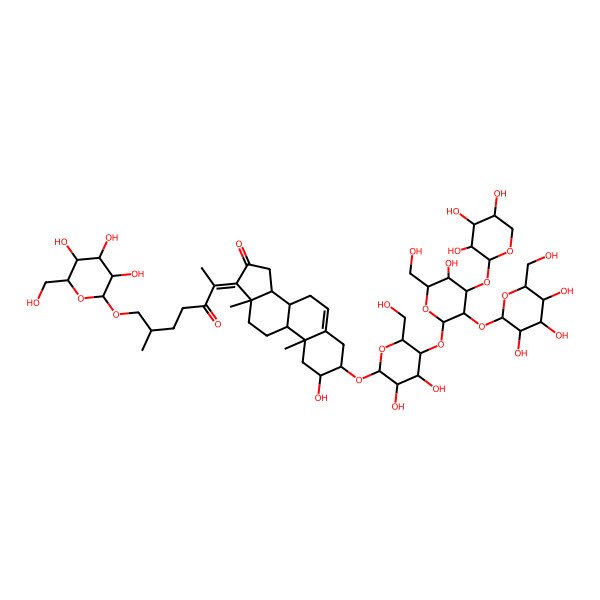 2D Structure of (2R,3R,8R,9R,10R,13R,14S,17Z)-3-[(2S,3S,4S,5R,6S)-3,4-dihydroxy-5-[(2R,3S,4R,5S,6S)-5-hydroxy-6-(hydroxymethyl)-3-[(2R,3S,4R,5R,6S)-3,4,5-trihydroxy-6-(hydroxymethyl)oxan-2-yl]oxy-4-[(2R,3S,4R,5S)-3,4,5-trihydroxyoxan-2-yl]oxyoxan-2-yl]oxy-6-(hydroxymethyl)oxan-2-yl]oxy-2-hydroxy-10,13-dimethyl-17-[(6R)-6-methyl-3-oxo-7-[(2R,3S,4R,5R,6S)-3,4,5-trihydroxy-6-(hydroxymethyl)oxan-2-yl]oxyheptan-2-ylidene]-2,3,4,7,8,9,11,12,14,15-decahydro-1H-cyclopenta[a]phenanthren-16-one