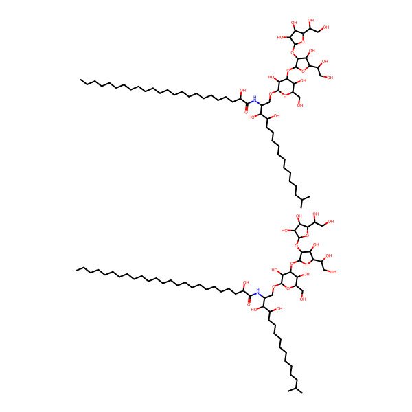 2D Structure of N-[1-[4-[5-(1,2-dihydroxyethyl)-3-[5-(1,2-dihydroxyethyl)-3,4-dihydroxyoxolan-2-yl]oxy-4-hydroxyoxolan-2-yl]oxy-3,5-dihydroxy-6-(hydroxymethyl)oxan-2-yl]oxy-3,4-dihydroxy-16-methylheptadecan-2-yl]-2-hydroxytetracosanamide;N-[1-[4-[5-(1,2-dihydroxyethyl)-3-[5-(1,2-dihydroxyethyl)-3,4-dihydroxyoxolan-2-yl]oxy-4-hydroxyoxolan-2-yl]oxy-3,5-dihydroxy-6-(hydroxymethyl)oxan-2-yl]oxy-3,4-dihydroxy-15-methylhexadecan-2-yl]-2-hydroxypentacosanamide