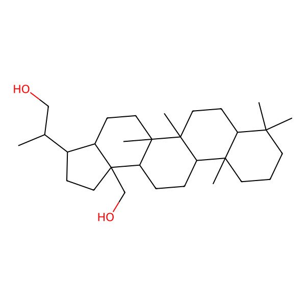 2D Structure of (2R)-2-[(3S,3aS,5aR,5bR,7aS,11aS,11bR,13aS,13bR)-13b-(hydroxymethyl)-5a,5b,8,8,11a-pentamethyl-1,2,3,3a,4,5,6,7,7a,9,10,11,11b,12,13,13a-hexadecahydrocyclopenta[a]chrysen-3-yl]propan-1-ol