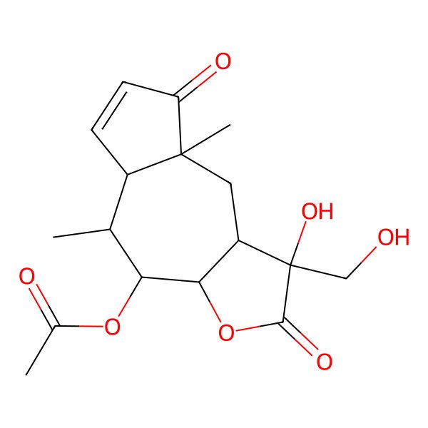 2D Structure of [(1R,3aR,4R,5S,5aS,8aS,9aS)-1-hydroxy-1-(hydroxymethyl)-5,8a-dimethyl-2,8-dioxo-3a,4,5,5a,9,9a-hexahydroazuleno[6,7-b]furan-4-yl] acetate