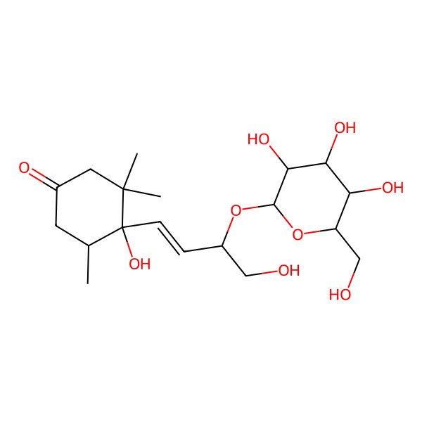 2D Structure of 4-Hydroxy-4-[4-hydroxy-3-[3,4,5-trihydroxy-6-(hydroxymethyl)oxan-2-yl]oxybut-1-enyl]-3,3,5-trimethylcyclohexan-1-one