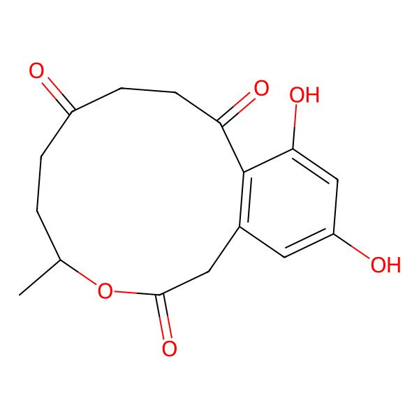 2D Structure of 13,15-Dihydroxy-5-methyl-4-oxabicyclo[10.4.0]hexadeca-1(12),13,15-triene-3,8,11-trione