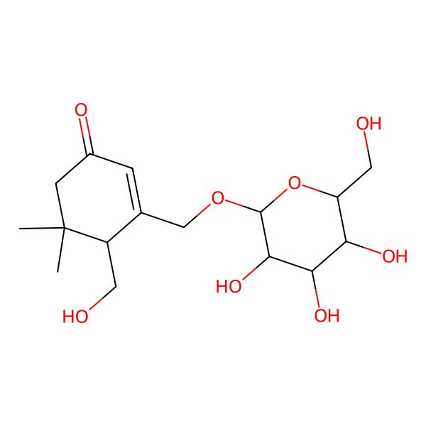 2D Structure of (4S)-4-(hydroxymethyl)-5,5-dimethyl-3-[[(2R,3R,4S,5R,6R)-3,4,5-trihydroxy-6-(hydroxymethyl)oxan-2-yl]oxymethyl]cyclohex-2-en-1-one