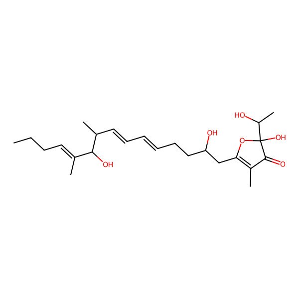 2D Structure of 5-[(2R,5E,7E,9R,10R,11E)-2,10-dihydroxy-9,11-dimethylpentadeca-5,7,11-trienyl]-2-hydroxy-2-(1-hydroxyethyl)-4-methylfuran-3-one
