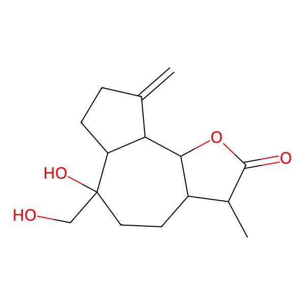 2D Structure of (3S,3aS,6S,6aR,9aR,9bS)-6-hydroxy-6-(hydroxymethyl)-3-methyl-9-methylidene-3a,4,5,6a,7,8,9a,9b-octahydro-3H-azuleno[4,5-b]furan-2-one