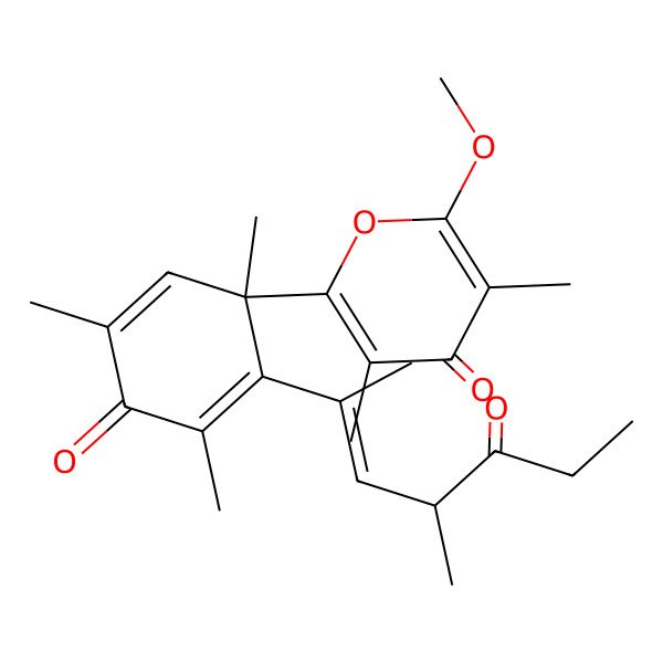 2D Structure of 2-methoxy-3,5-dimethyl-6-[(1S)-1,3,5-trimethyl-2-[(E,4R)-4-methyl-5-oxohept-2-en-2-yl]-4-oxocyclohexa-2,5-dien-1-yl]pyran-4-one