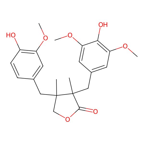 2D Structure of 3-[(4-Hydroxy-3,5-dimethoxyphenyl)methyl]-4-[(4-hydroxy-3-methoxyphenyl)methyl]-3,4-dimethyloxolan-2-one