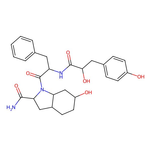2D Structure of 6-Hydroxy-1-[2-[[2-hydroxy-3-(4-hydroxyphenyl)propanoyl]amino]-3-phenylpropanoyl]-2,3,3a,4,5,6,7,7a-octahydroindole-2-carboxamide