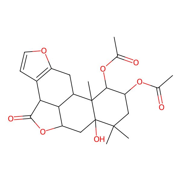 2D Structure of [(1S,8S,11S,13R,16S,17R,18S,19R)-17-acetyloxy-13-hydroxy-14,14,18-trimethyl-9-oxo-4,10-dioxapentacyclo[9.7.1.03,7.08,19.013,18]nonadeca-3(7),5-dien-16-yl] acetate