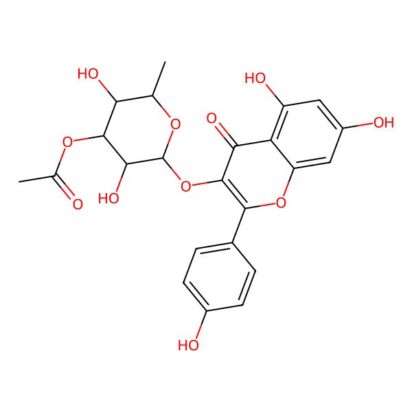 2D Structure of [(2R,3R,4R,5S,6S)-2-[5,7-dihydroxy-2-(4-hydroxyphenyl)-4-oxochromen-3-yl]oxy-3,5-dihydroxy-6-methyloxan-4-yl] acetate