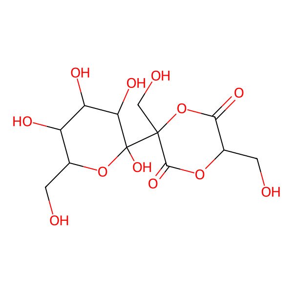 2D Structure of 3,6-bis(hydroxymethyl)-3-[(2S,3R,4S,5R,6R)-2,3,4,5-tetrahydroxy-6-(hydroxymethyl)oxan-2-yl]-1,4-dioxane-2,5-dione