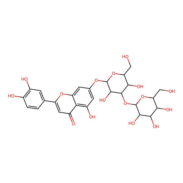 2D Structure of 7-[(2R,3S,4R,5S,6S)-3,5-dihydroxy-6-(hydroxymethyl)-4-[(2R,3S,4R,5R,6S)-3,4,5-trihydroxy-6-(hydroxymethyl)oxan-2-yl]oxyoxan-2-yl]oxy-2-(3,4-dihydroxyphenyl)-5-hydroxychromen-4-one