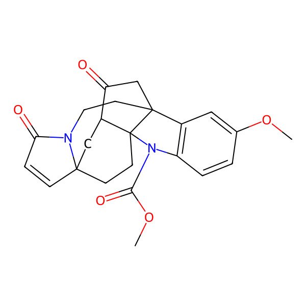 2D Structure of methyl (1R,9R,12R,21R)-4-methoxy-15,20-dioxo-8,16-diazahexacyclo[10.6.4.01,9.02,7.09,21.012,16]docosa-2(7),3,5,13-tetraene-8-carboxylate