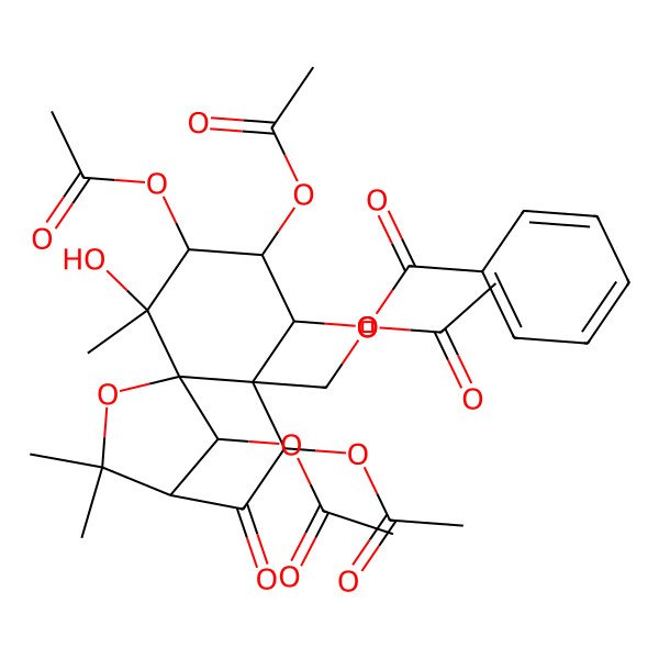 2D Structure of [(1S,2S,3S,4R,5R,6S,7S,9R,12R)-3,4,7,12-tetraacetyloxy-6-(acetyloxymethyl)-2-hydroxy-2,10,10-trimethyl-8-oxo-11-oxatricyclo[7.2.1.01,6]dodecan-5-yl] benzoate