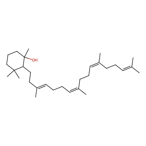 2D Structure of 1,3,3-Trimethyl-2-(3,8,12,16-tetramethylheptadeca-3,7,11,15-tetraenyl)cyclohexan-1-ol