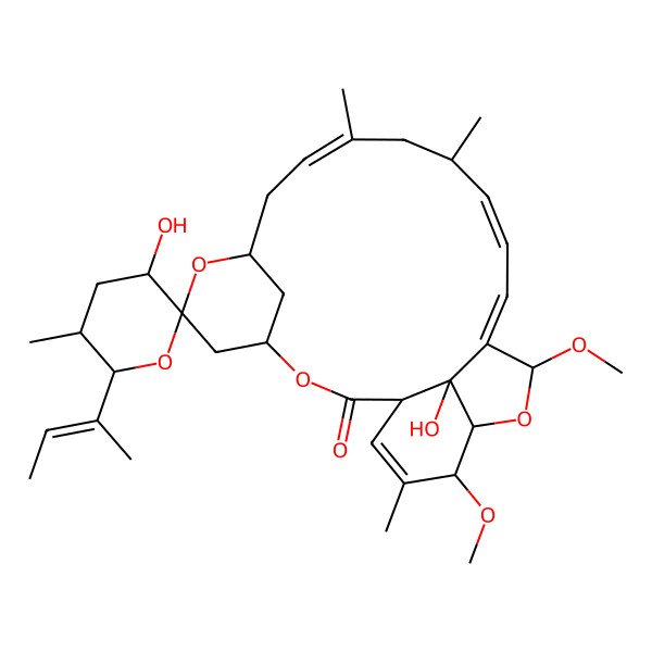 2D Structure of 6'-But-2-en-2-yl-3',24-dihydroxy-18,21-dimethoxy-5',11,13,22-tetramethylspiro[3,7,19-trioxatetracyclo[15.6.1.14,8.020,24]pentacosa-10,14,16,22-tetraene-6,2'-oxane]-2-one