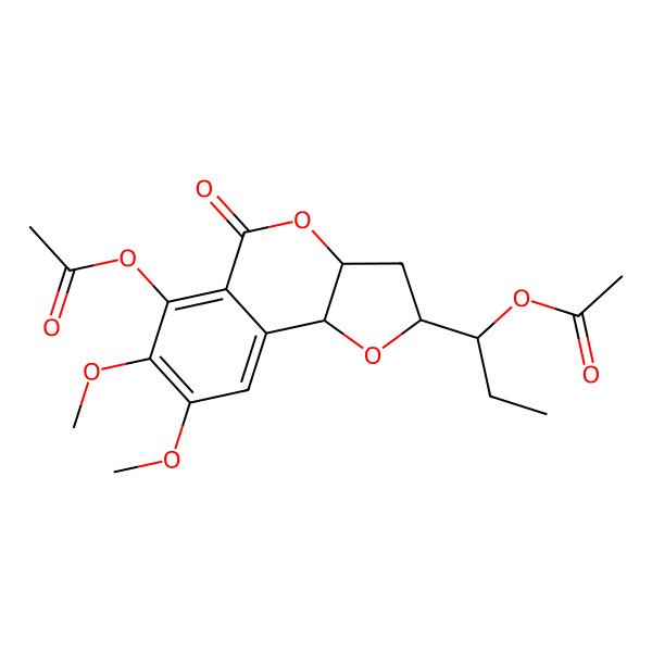 2D Structure of [(2S,3aS,9bS)-2-[(1R)-1-acetyloxypropyl]-7,8-dimethoxy-5-oxo-2,3,3a,9b-tetrahydrofuro[3,2-c]isochromen-6-yl] acetate