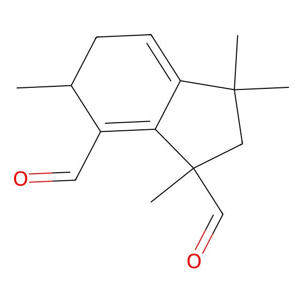2D Structure of 1,3,3,6-tetramethyl-5,6-dihydro-2H-indene-1,7-dicarbaldehyde