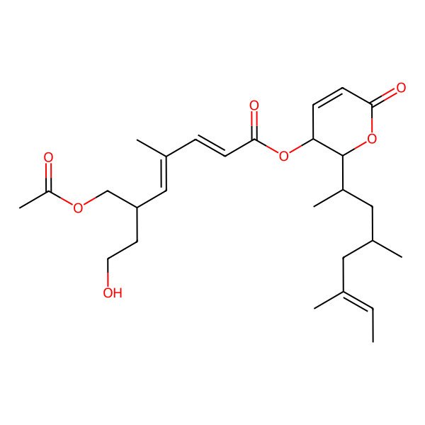 2D Structure of [2-(4,6-Dimethyloct-6-en-2-yl)-6-oxo-2,3-dihydropyran-3-yl] 6-(acetyloxymethyl)-8-hydroxy-4-methylocta-2,4-dienoate