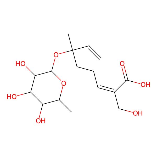 2D Structure of (2E,6R)-2-(hydroxymethyl)-6-methyl-6-[(2S,3R,4S,5S,6R)-3,4,5-trihydroxy-6-methyloxan-2-yl]oxyocta-2,7-dienoic acid