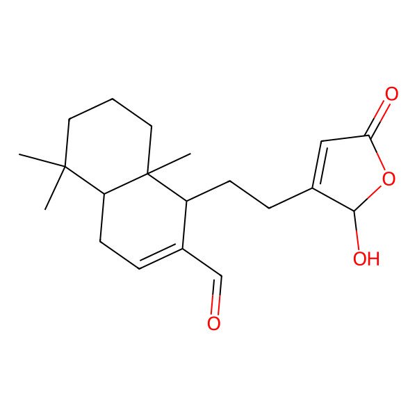 2D Structure of (1S,4aS,8aR)-1-[2-[(2R)-2-hydroxy-5-oxo-2H-furan-3-yl]ethyl]-5,5,8a-trimethyl-1,4,4a,6,7,8-hexahydronaphthalene-2-carbaldehyde