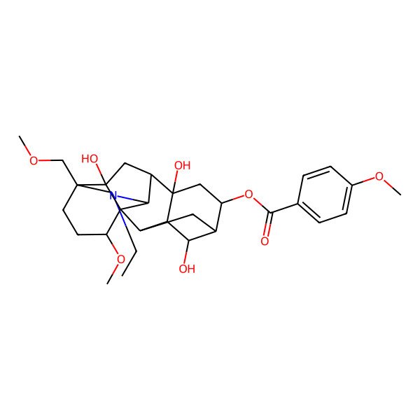 2D Structure of [11-Ethyl-4,8,17-trihydroxy-16-methoxy-13-(methoxymethyl)-11-azahexacyclo[7.7.2.12,5.01,10.03,8.013,17]nonadecan-6-yl] 4-methoxybenzoate