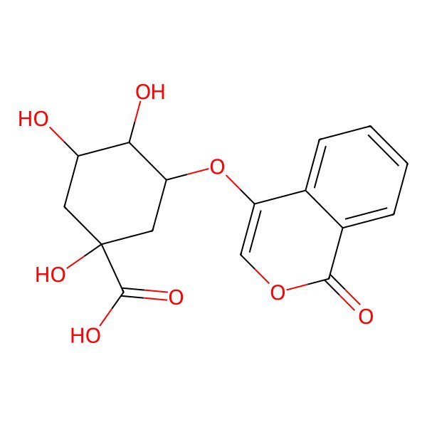 2D Structure of 1,3,4-Trihydroxy-5-(1-oxoisochromen-4-yl)oxycyclohexane-1-carboxylic acid 2D Structure of 1,3,4-Trihydroxy-5-(1-oxoisochromen-4-yl)oxycyclohexane-1-carboxylic acid
