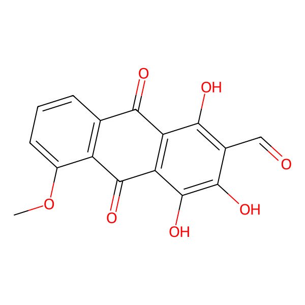 2D Structure of 1,3,4-Trihydroxy-5-methoxy-9,10-dioxoanthracene-2-carbaldehyde