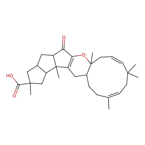 2D Structure of 4,7,15,19,19,22-Hexamethyl-12-oxo-14-oxapentacyclo[13.9.0.03,13.04,11.05,9]tetracosa-3(13),17,21-triene-7-carboxylic acid