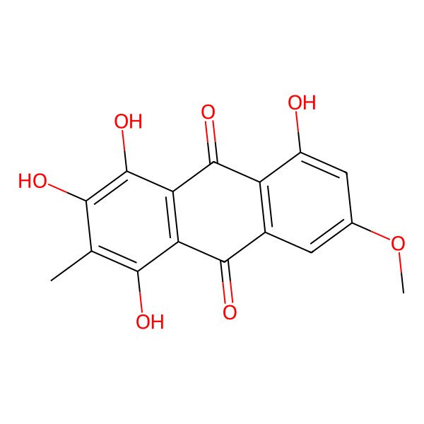 2D Structure of 1,3,4,5-Tetrahydroxy-7-methoxy-2-methylanthracene-9,10-dione