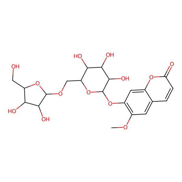 2D Structure of 7-[(2S,3R,4S,5S,6R)-6-[[(2R,3R,4R,5R)-3,4-dihydroxy-5-(hydroxymethyl)oxolan-2-yl]oxymethyl]-3,4,5-trihydroxyoxan-2-yl]oxy-6-methoxychromen-2-one