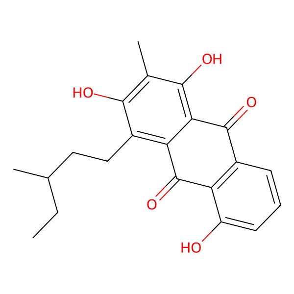 2D Structure of 1,3,5-Trihydroxy-2-methyl-4-(3-methylpentyl)anthracene-9,10-dione