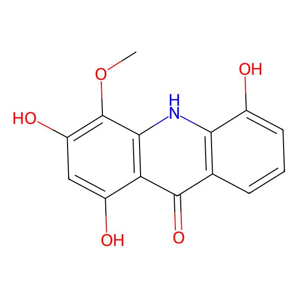 2D Structure of 1,3,5-trihydroxy-4-methoxy-10H-acridin-9-one
