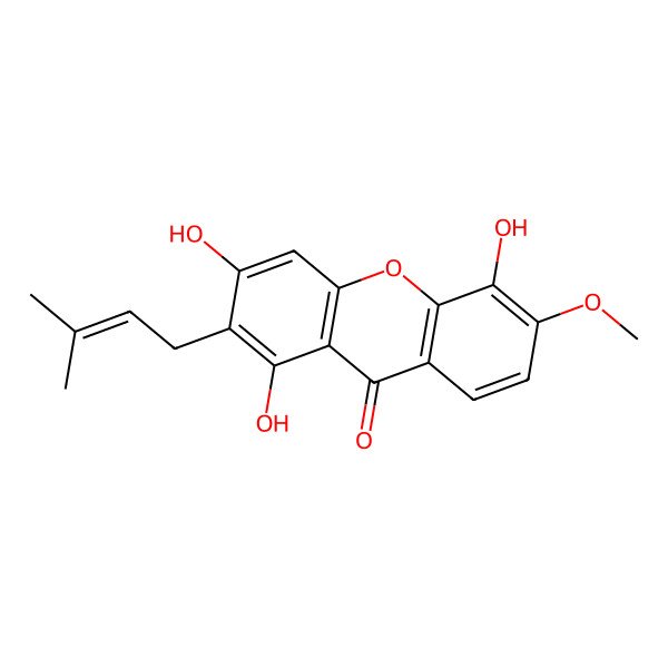 2D Structure of 1,3,5-Trihydroxy-6-methoxy-2-(3-methylbut-2-enyl)xanthen-9-one