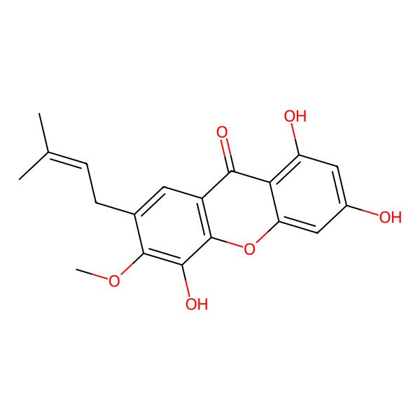 2D Structure of 1,3,5-Trihydroxy-6-methoxy-7-(3-methylbut-2-enyl)xanthen-9-one 2D Structure of 1,3,5-Trihydroxy-6-methoxy-7-(3-methylbut-2-enyl)xanthen-9-one