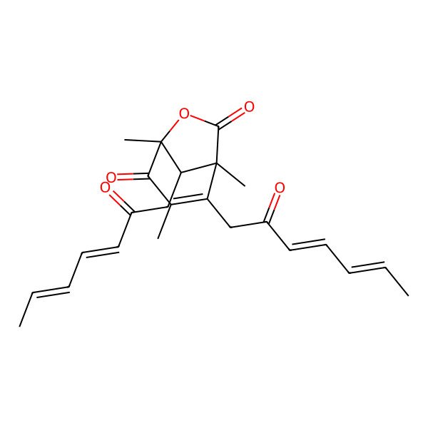 2D Structure of 1,3,5-Trimethyl-2,8-bis(2-oxohepta-3,5-dienyl)-6-oxabicyclo[3.2.1]oct-2-ene-4,7-dione
