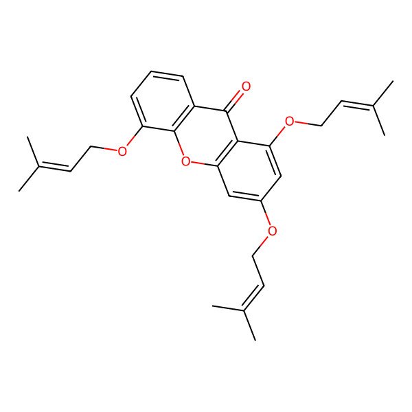 2D Structure of 1,3,5-Tris(3-methylbut-2-enoxy)xanthen-9-one