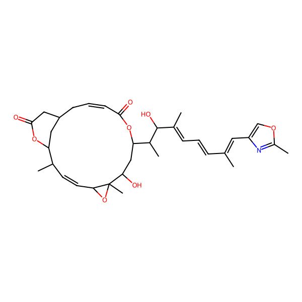 2D Structure of (1R,2R,3E,5R,7R,8S,10S,13E,16R)-8-hydroxy-10-[(2R,3R,4E,6E,8E)-3-hydroxy-4,8-dimethyl-9-(2-methyl-1,3-oxazol-4-yl)nona-4,6,8-trien-2-yl]-2,7-dimethyl-6,11,19-trioxatricyclo[14.3.1.05,7]icosa-3,13-diene-12,18-dione