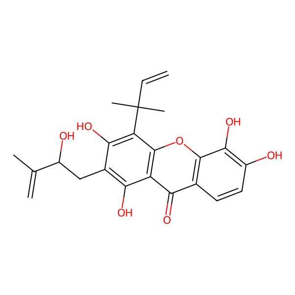 2D Structure of 1,3,5,6-Tetrahydroxy-2-(2-hydroxy-3-methylbut-3-enyl)-4-(2-methylbut-3-en-2-yl)xanthen-9-one