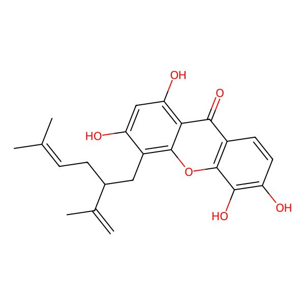 2D Structure of 1,3,5,6-tetrahydroxy-4-[(2S)-5-methyl-2-prop-1-en-2-ylhex-4-enyl]xanthen-9-one