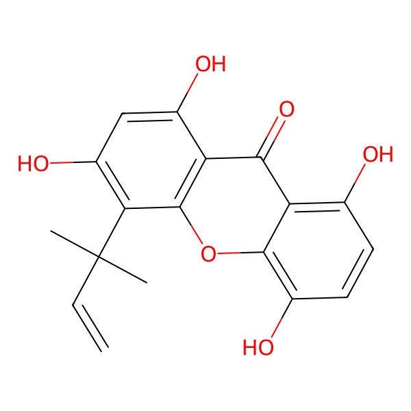 2D Structure of 1,3,5,8-Tetrahydroxy-4-(2-methylbut-3-en-2-yl)xanthen-9-one